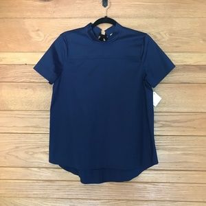 NWT Halogen navy blue mock neck short sleeve top
